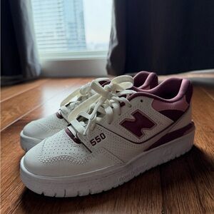 New Balance 550 White and Burgundy Sneakers